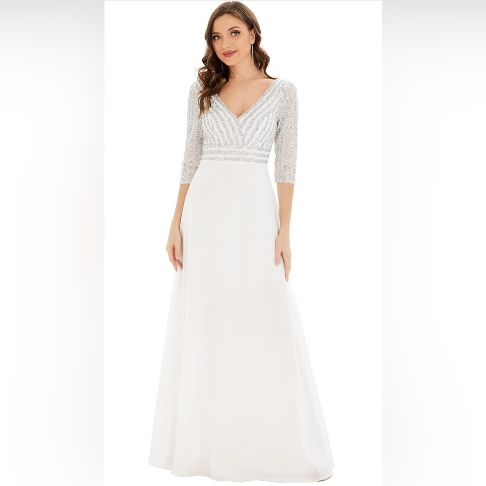 Ever-Pretty Elegant Formal Dress Long Sleeve Sequin Maxi Chiffon Evening Dress
